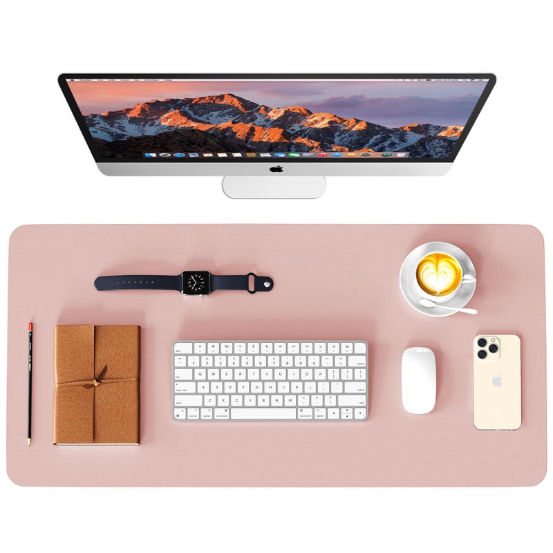 WAYBER Leather Desk Pad Protector, Waterproof Mouse Pad, PU Desk Mat, Office Desk Cover, Desk Writing Mat for Office/Home/Work/Cubicle (Pink/Silver) 31.5x15.7in - Image 1
